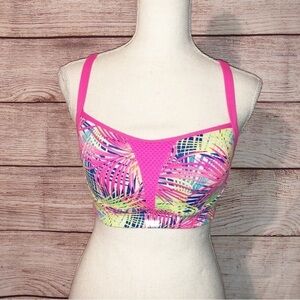 Victoria’s Secret VSX Neon Pink Tropical Palm Sport Bra Size 32D